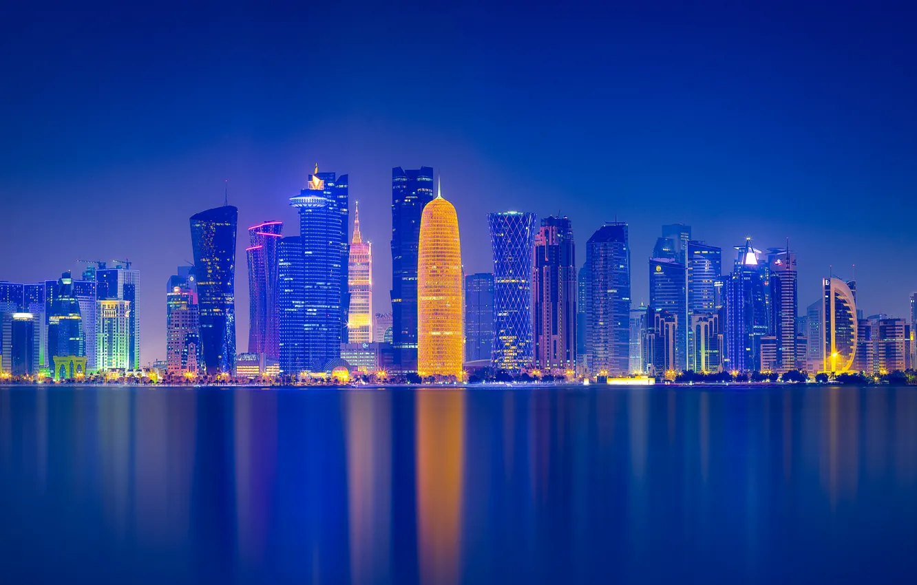 1332x850 Free city, lights, night, skyscrapers, Qatar wallpaper for desktop and phone