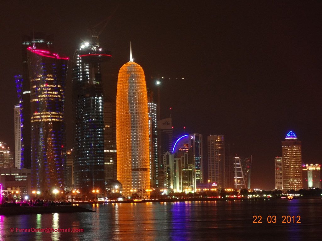 1024x768 Night Shot of Towers Doha