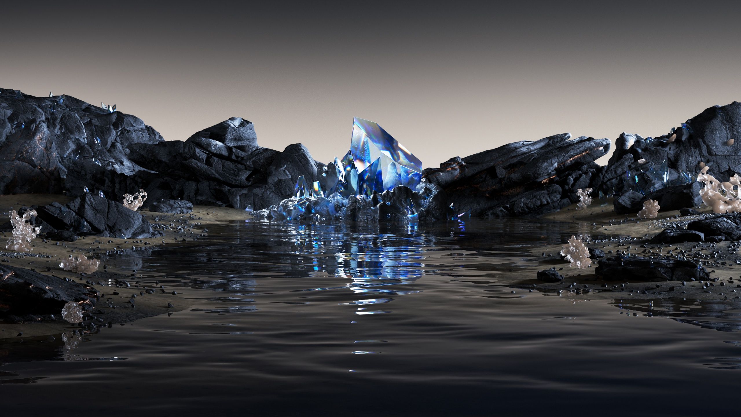 2560x1440 Midnight Blue Wallpaper 4K, Landscape, Surreal, Crystal