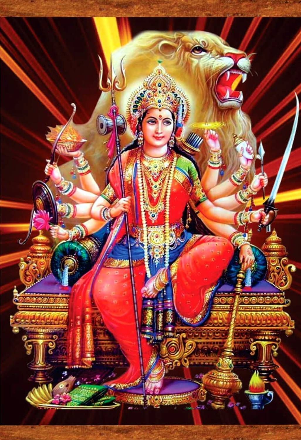 1026x1500 Goddess Amba Ambaji Ambika Sheravali Maa Ambe with 9 forms of Durga (Nav Durga) no.1 Wall Poster Print on Art Paper 13x19 Inches Paper Print