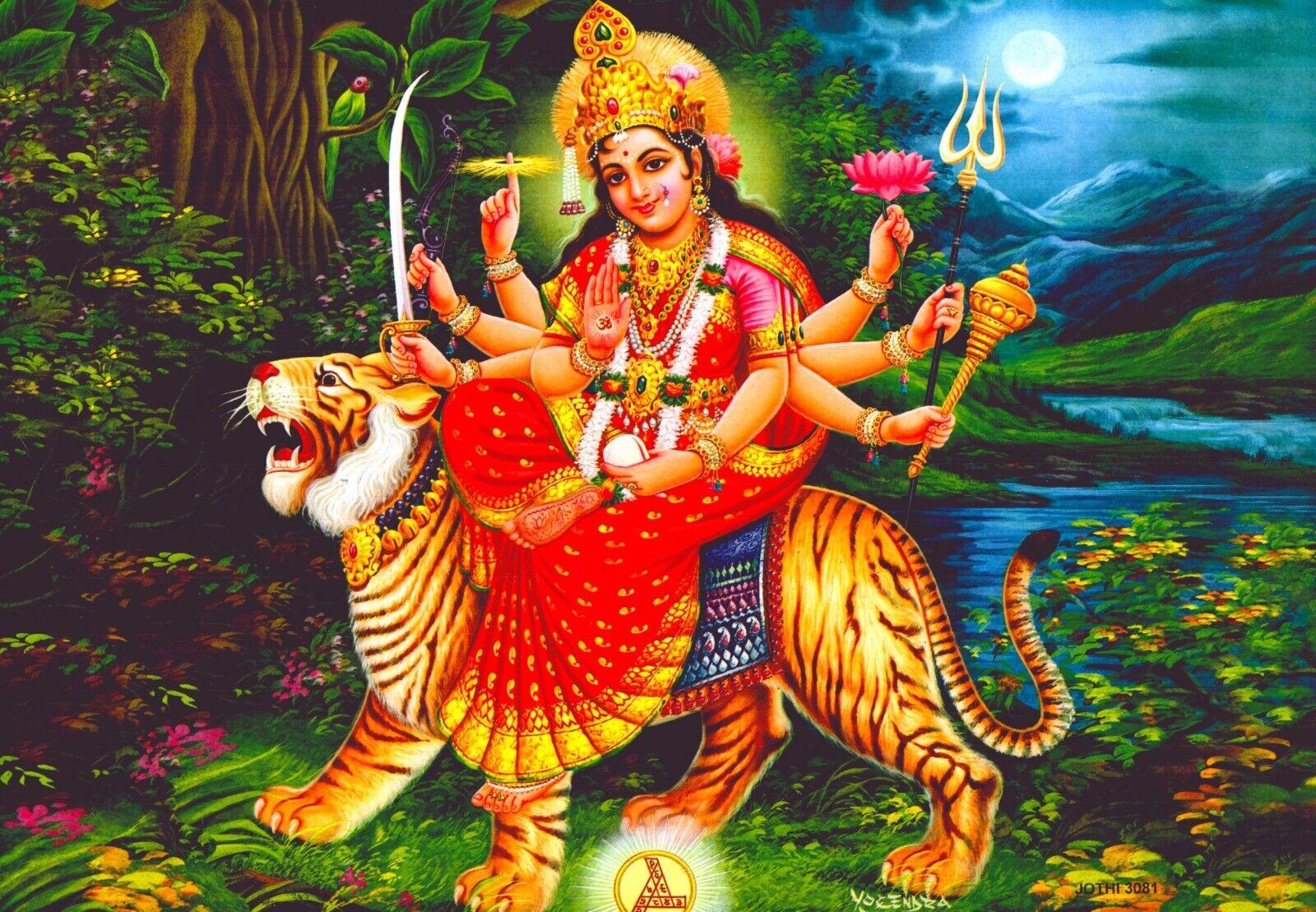 1600x1109 Hindu God Goddess Ambaji Print Vintage Poster Picture Religious Devotional Wall