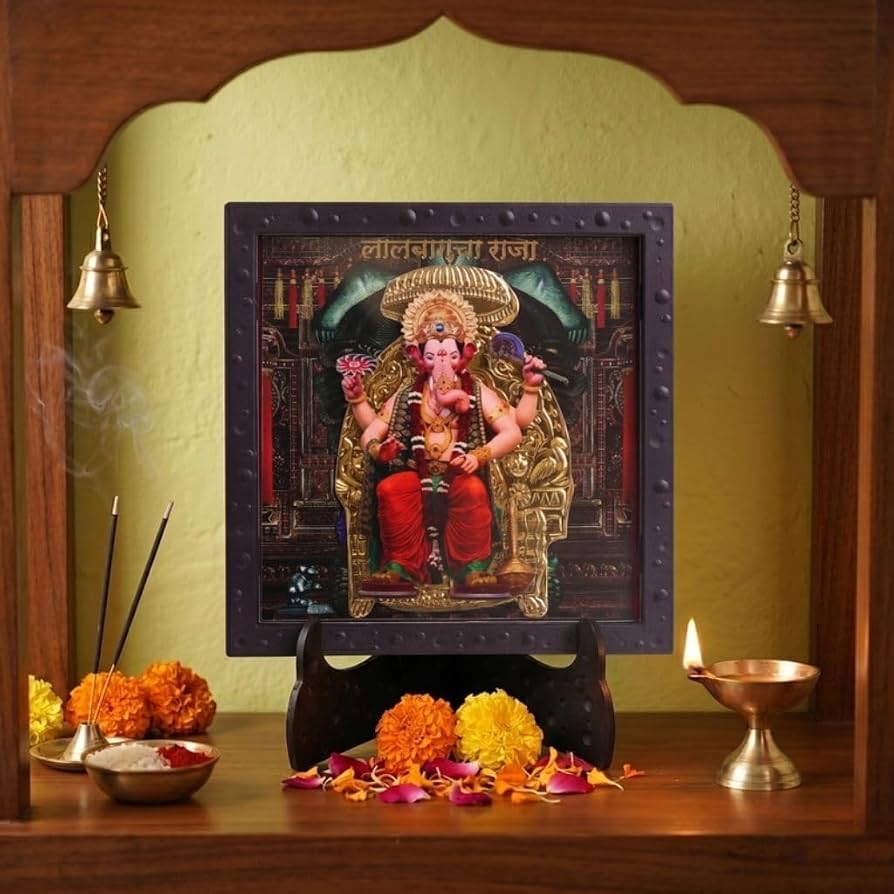 894x894 Classic 3D Lalbaugcha Raja Photo Frame for Home Decor. ABS Polymer Decorative Ganpati Frame with