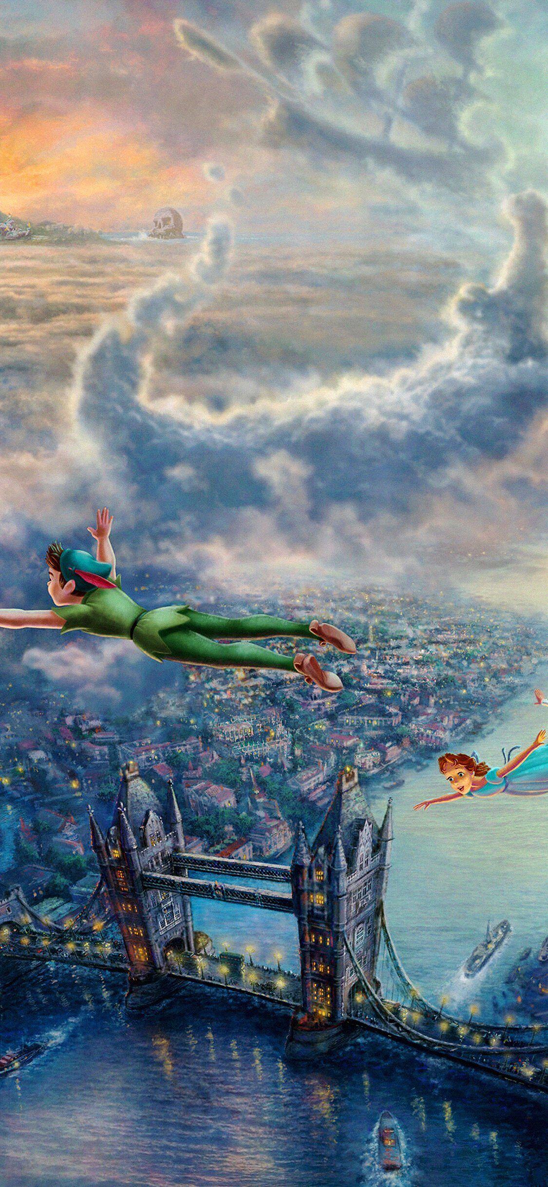 1125x2436 Peterpan Illust Art Thomas Kinkade iPhone Wallpaper