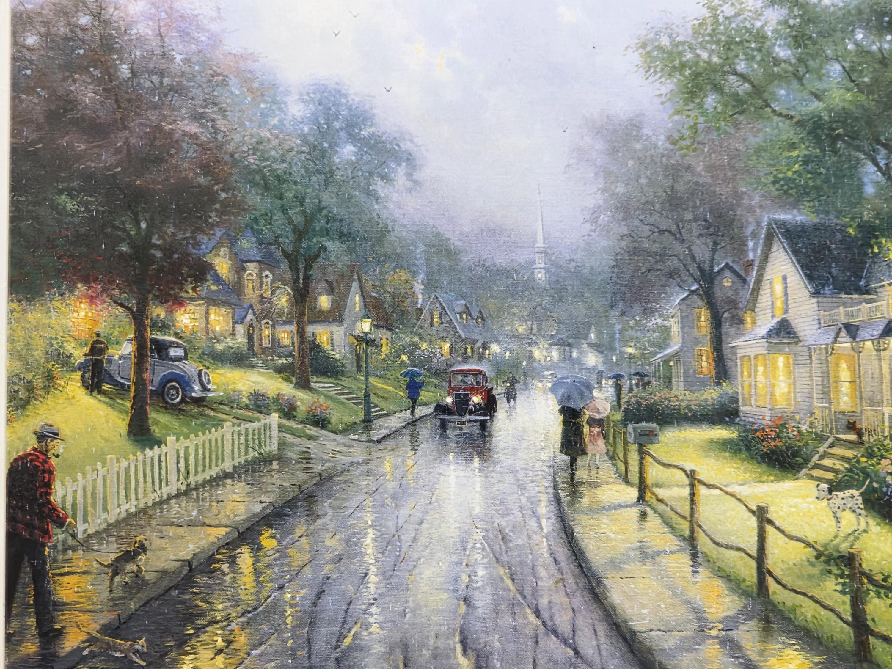3000x2250 Thomas kinkade rare item best condition Hometown Memories 1: Walking to Church on a Rainy Sunday Evening