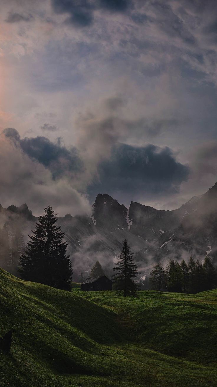 736x1308 Rural Mountain Landscape. Stormy mountain scenery, Foggy mountain morning wallpaper, Cloudy forest wallpaper