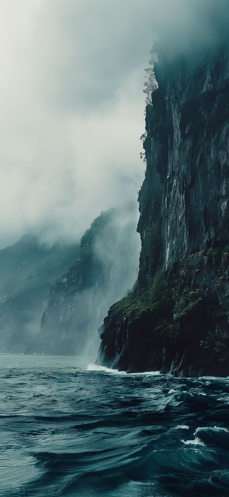 736x1595 Stormy mountain and ocean scene. Stormy ocean with mountains, Dark ocean 4k, Scenery wallpaper