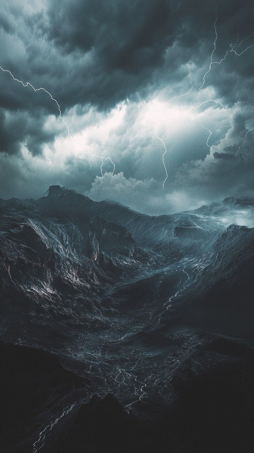 816x1456 Download Stormy Mountain Vista Image, Mountains, Lightning