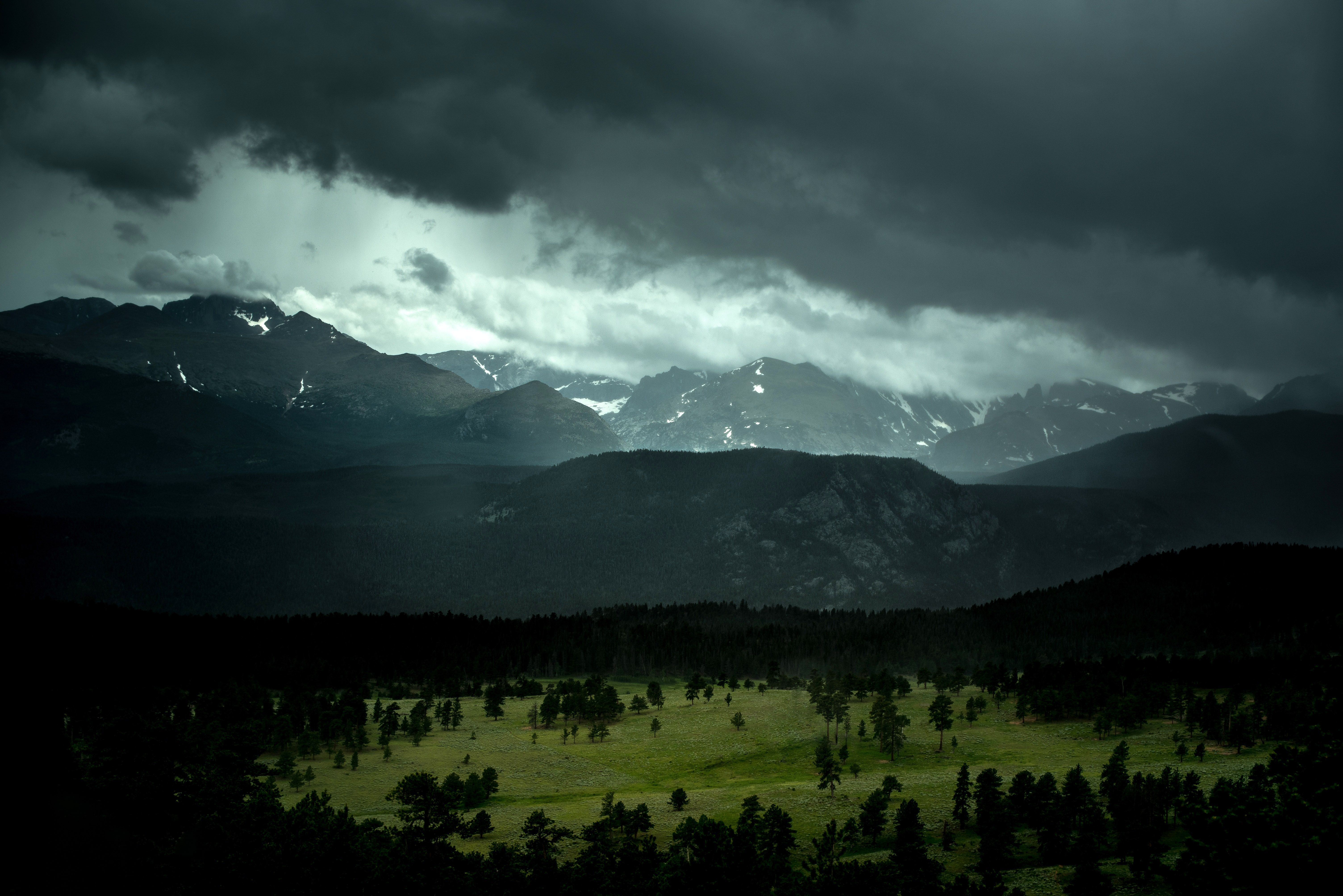 6016x4016 Mountain and forest landscape in Colorado under stormy skies image Domain photo