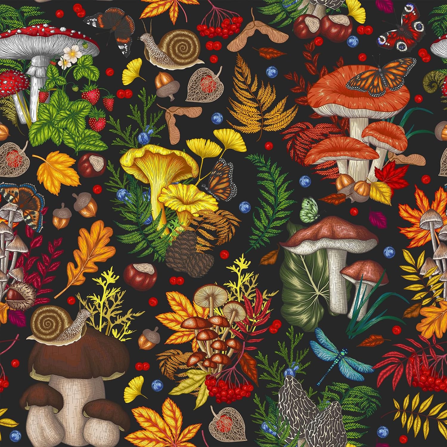 1500x1500 VEELIKE Dark Whimsical Mushroom Wallpaper