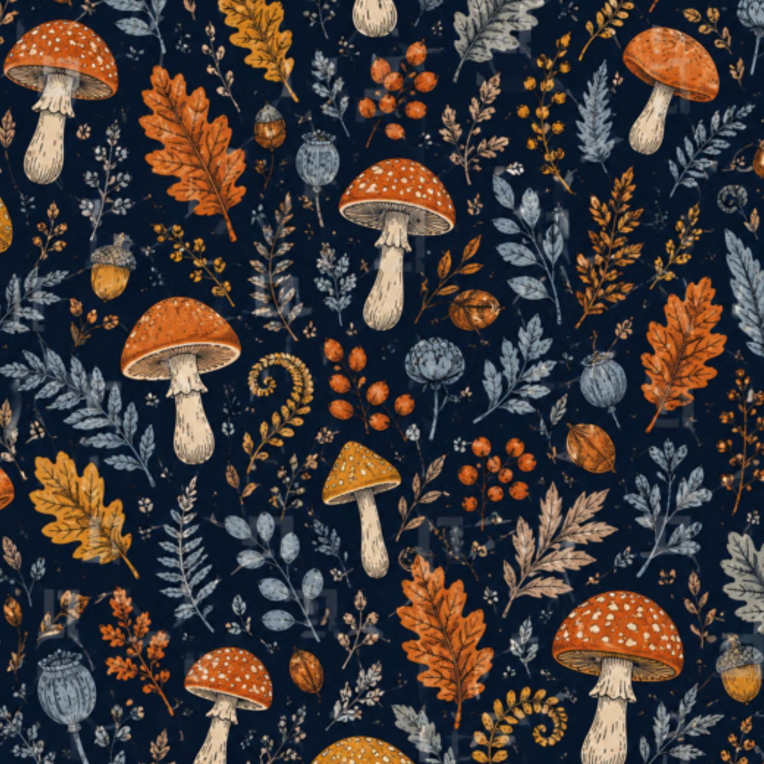 1500x1500 Peel and Stick Wallpaper 23.6in x 9.8ft Autumn Forest Fungi Mushrooms Botanical Leaves Contact Paper Vinyl Waterproof Self Adhesive Wall Paper