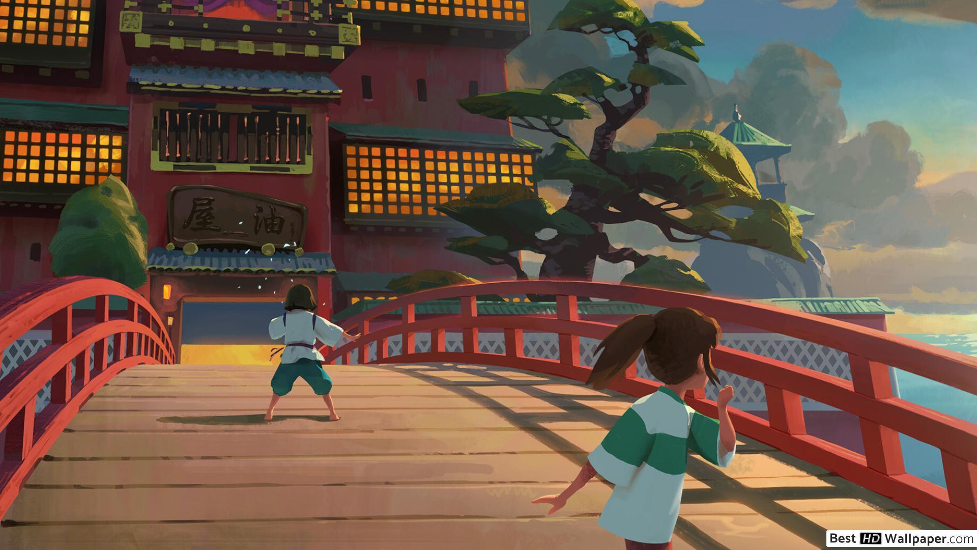1920x1080 Spirited away, Haku and Chihiro at the Bathhouse bridge HD wallpaper download