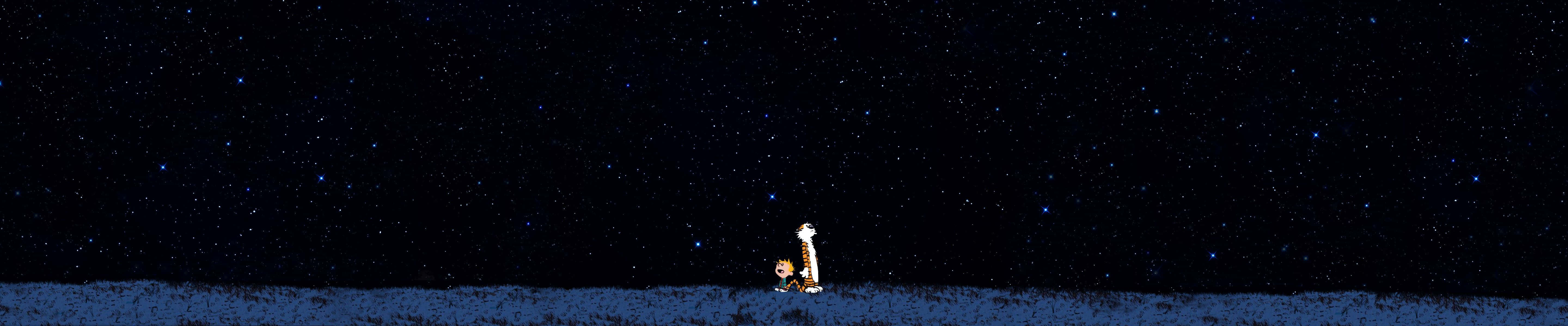 5759x1199 Download Calvin and Hobbes Dark Triple Monitor Wallpaper