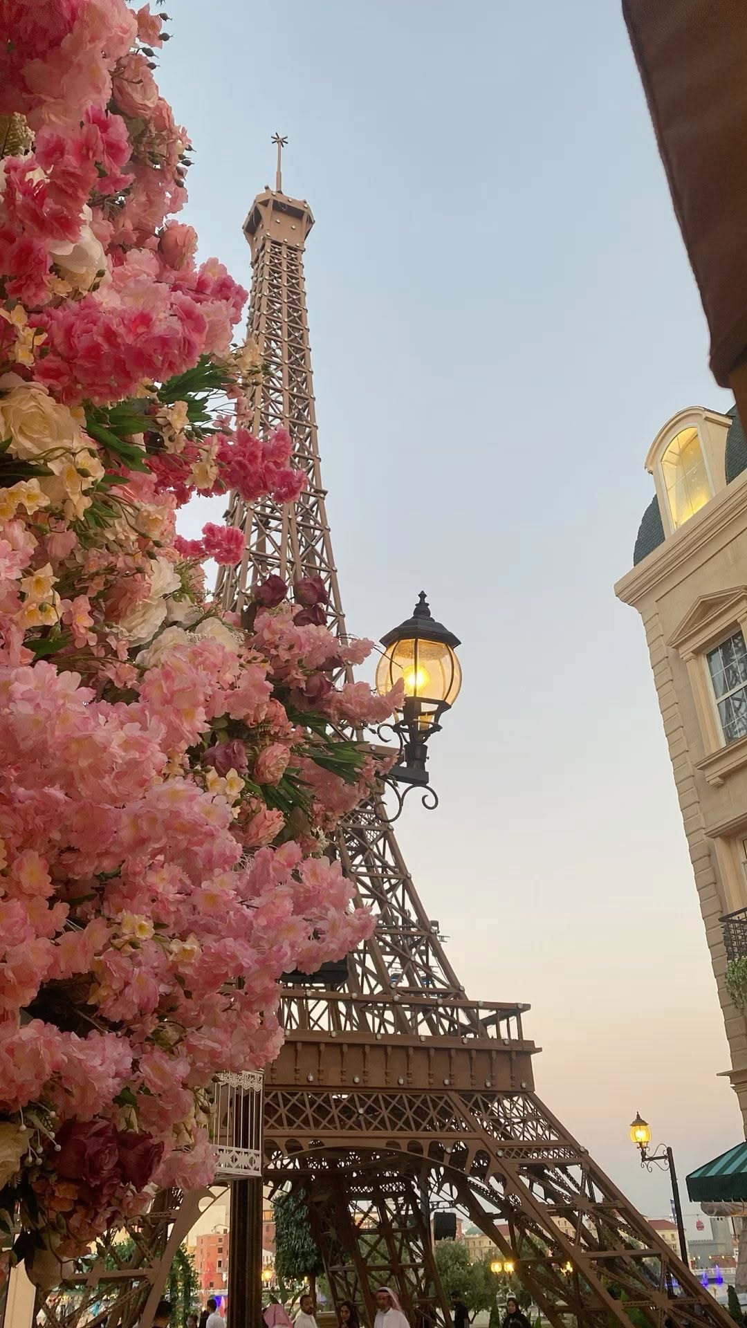 1080x1920 Intex Queen Size Air Mattress The Eiffel Tower Is Surrounded By Pink Flowers In Front Of A Street Light