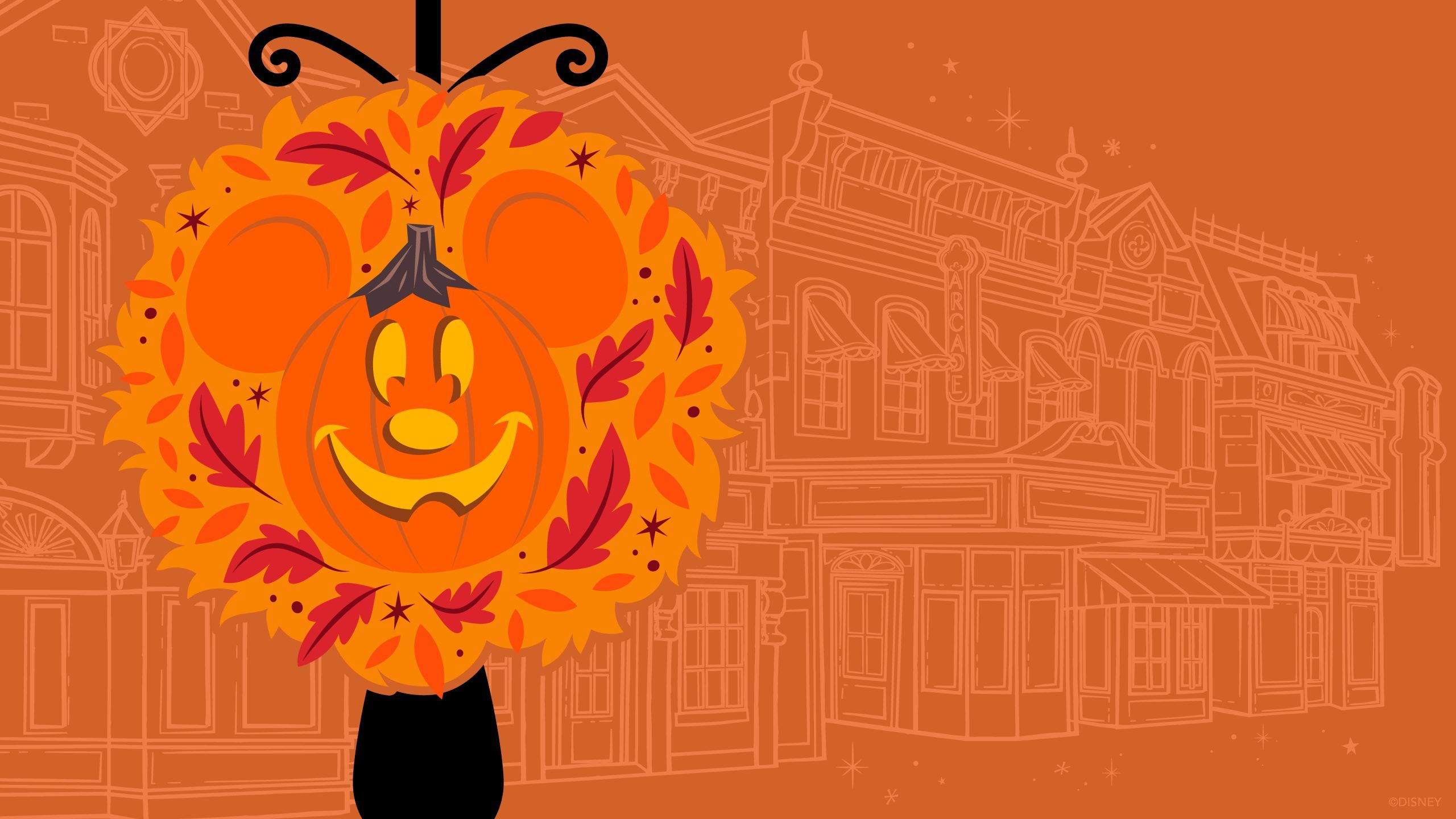 2560x1440 Mickey Pumpkin Wreath Wallpaper Parks Blog