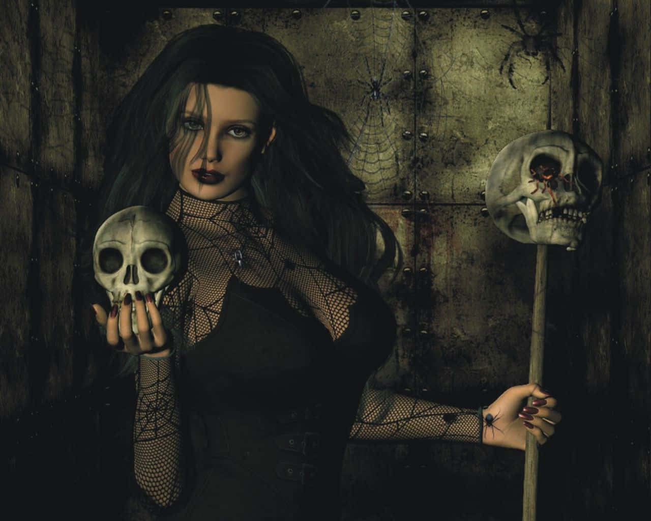1280x1024 Download Dark Witch Conjuring Magic in a Mystical Forest Wallpaper