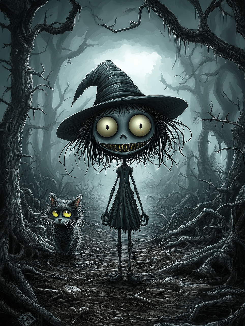 964x1280 Download Spooky Witch Creepy Cartoon Haunted Forest. Royalty Free Stock Illustration Image