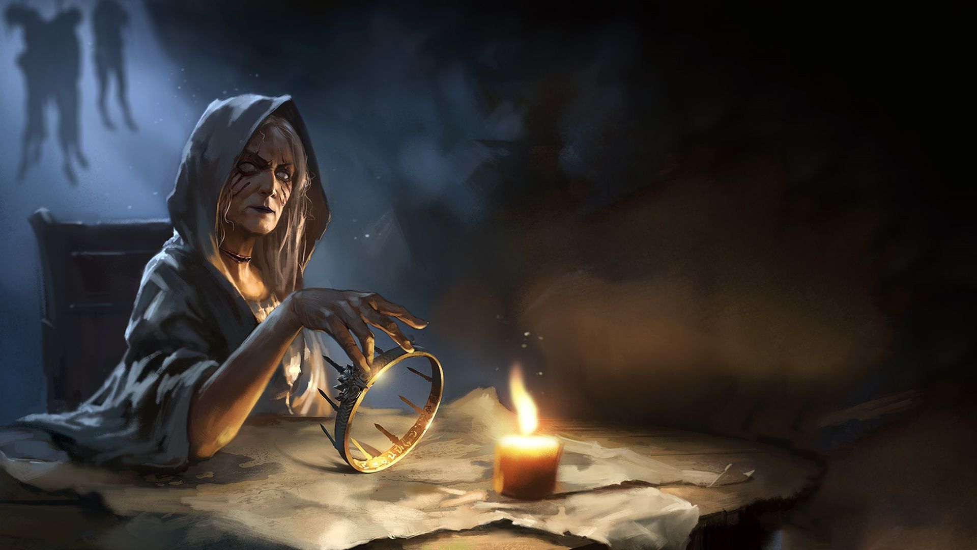 1920x1080 Phone wallpaper: Crown, Witch, Fantasy, Candle, Creepy, Dark, Evil, Flame 743080