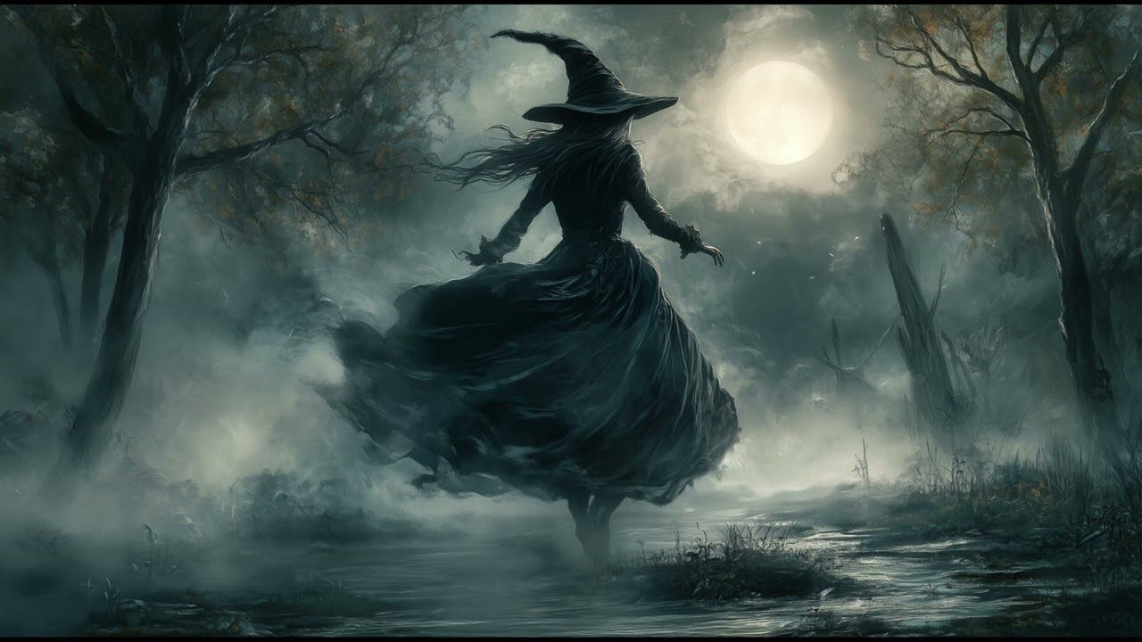 1280x720 4K Halloween Scenery Witch Painting Screensaver TV Art hours of steady Artwork