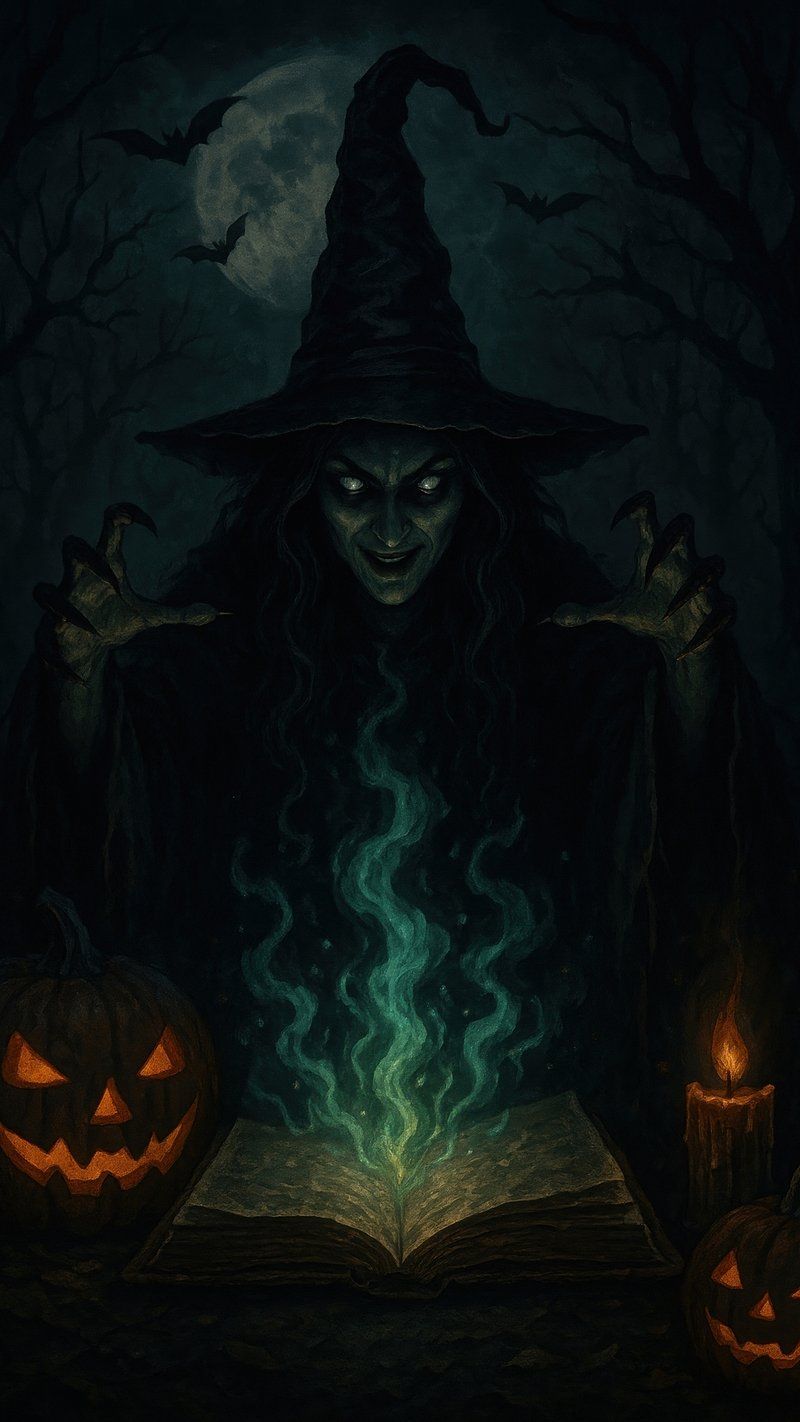 800x1422 Eerie witch moonlight mobile wallpaper. Free Photo Illustration