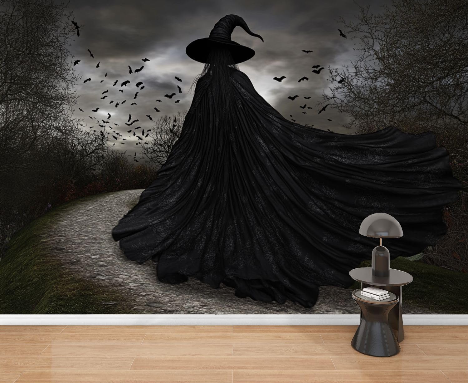 1500x1227 Wall Mural Peel & Stick Mystic Gothic Nature Witch Halloween Vintage Witchy Witch Hat Flowing Self Adhesive Wallpaper Removable Wall Decal Wall Sticker Home Decor For Living Room Bedroom 69x98