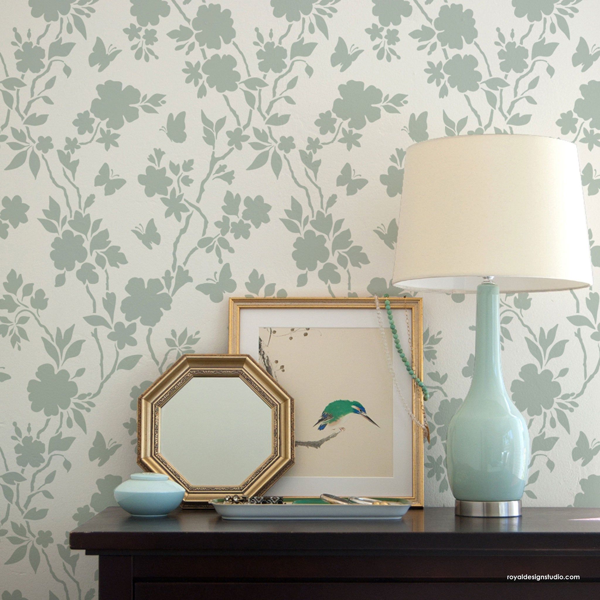 2048x2048 Butterfly Pavilion Chinoiserie Wall Stencil