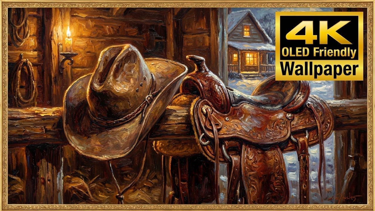 1280x720 4K Wallpaper Saddle & Cabin Winter Glow