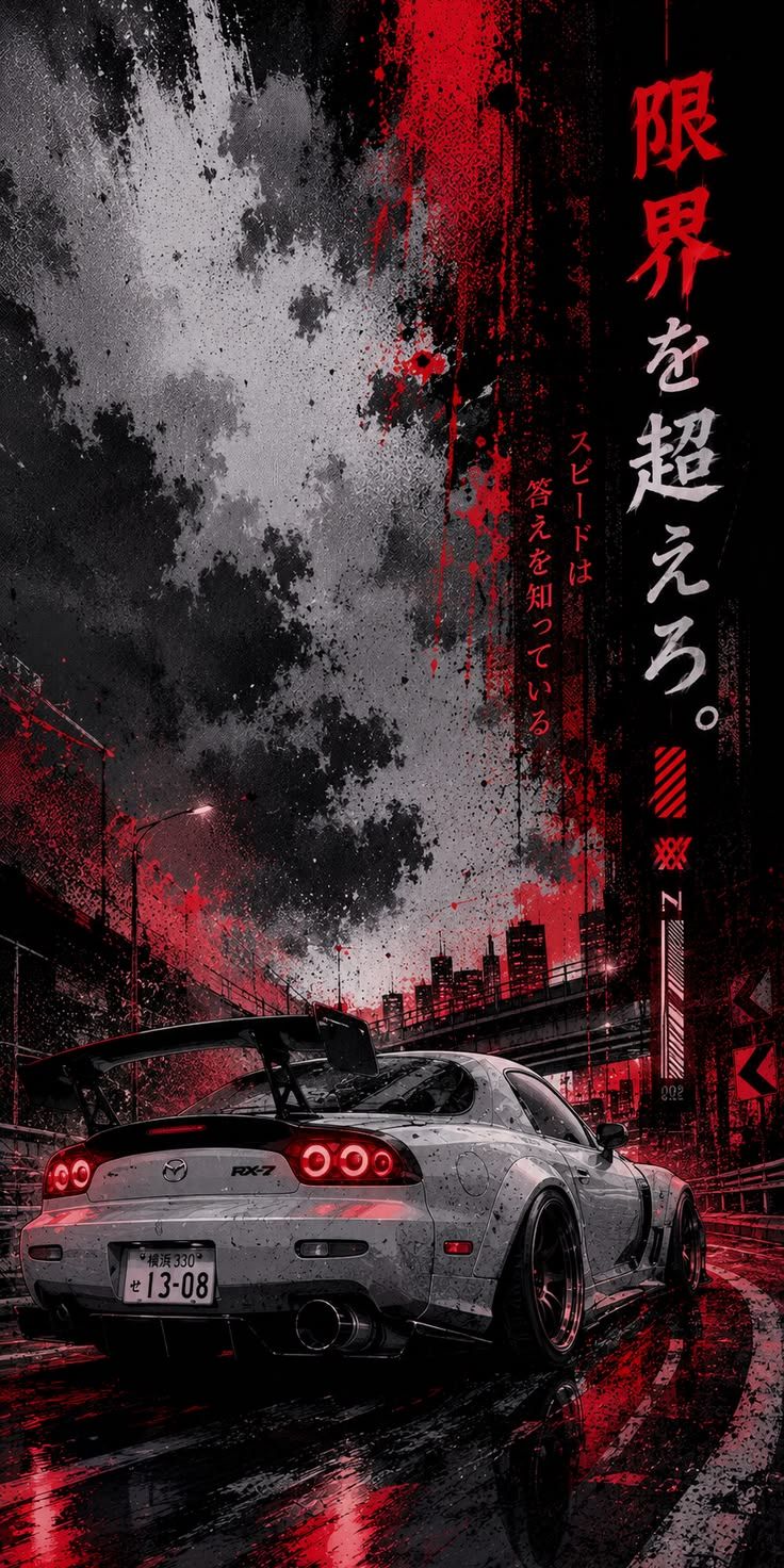 736x1472 Mazda RX 7 Red Night Street Racing Wallpaper