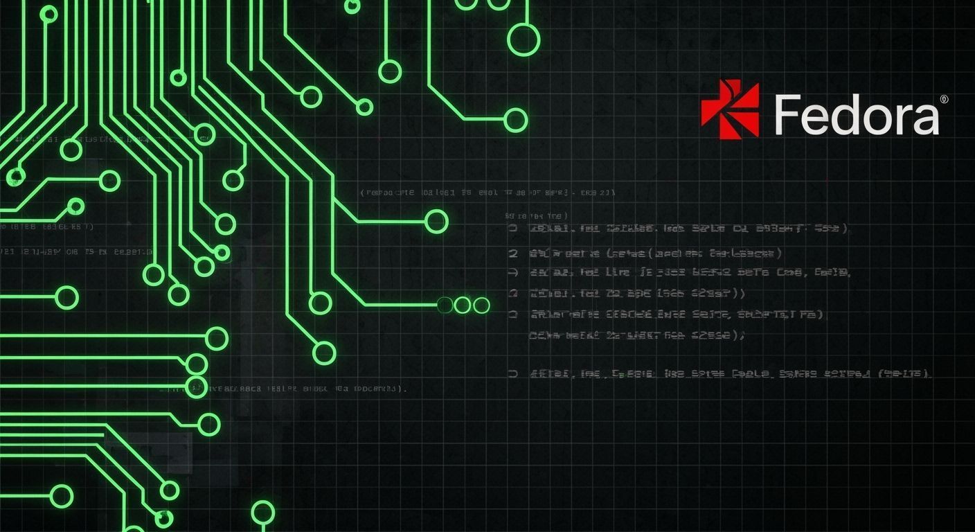 1408x768 Neon Fedora Linux Background in Cyberpunk Style