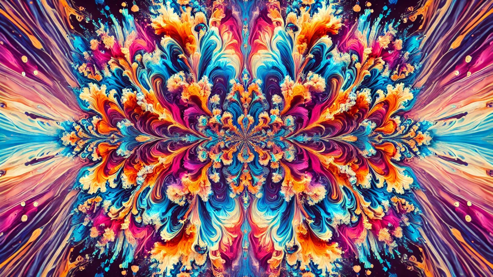 1920x1080 Abstract Inkblot With Vivid, Swirling Colors, Resembling Psychedelic Rorschach Test. The Ink Stains Radiate Outwards In Fractal Like Symmetry HD Abstract Wallpaper