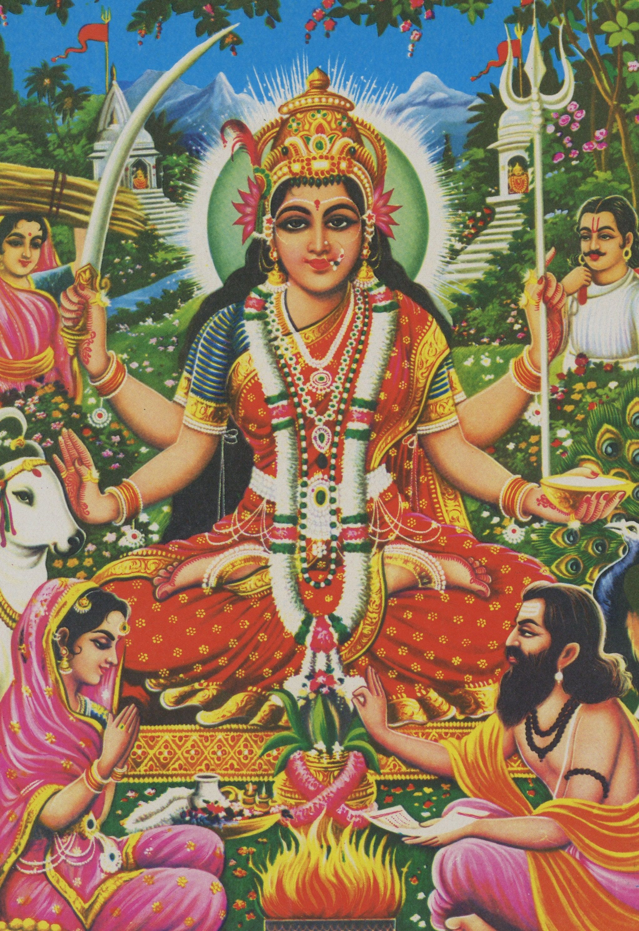 2043x2974 Santoshi Mata. Vintage Indian Hindu devotional poster print