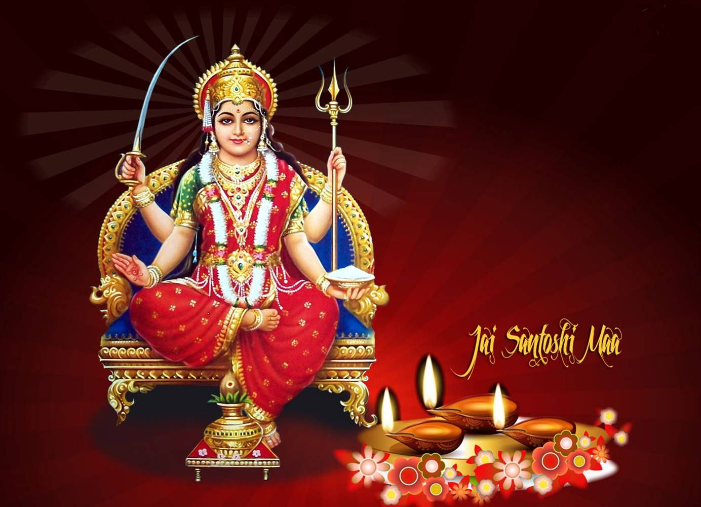 1384x1000 Download Santoshi Maa Crimson Background Wallpaper