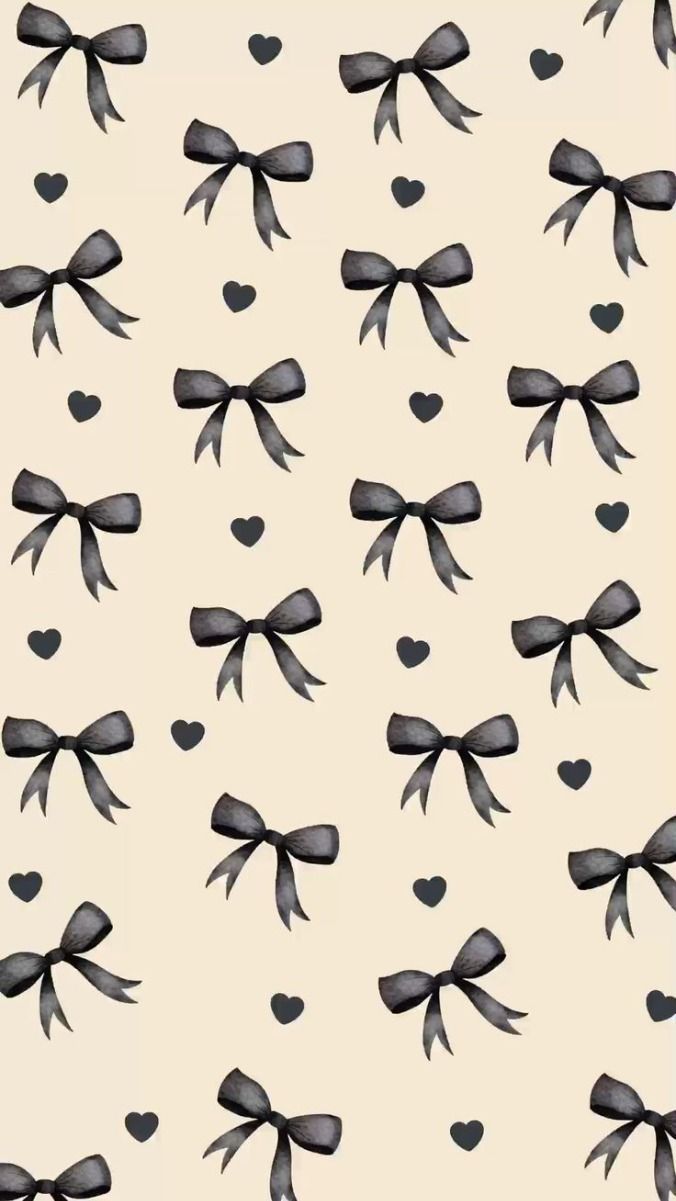 676x1201 beige and black coquette bows and hearts wallpaper