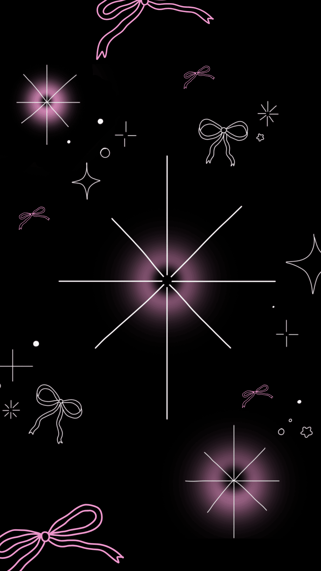 1080x1920 Black Pink Cream Illustrated Coquette Bow Aesthetic Phone Wallpaper