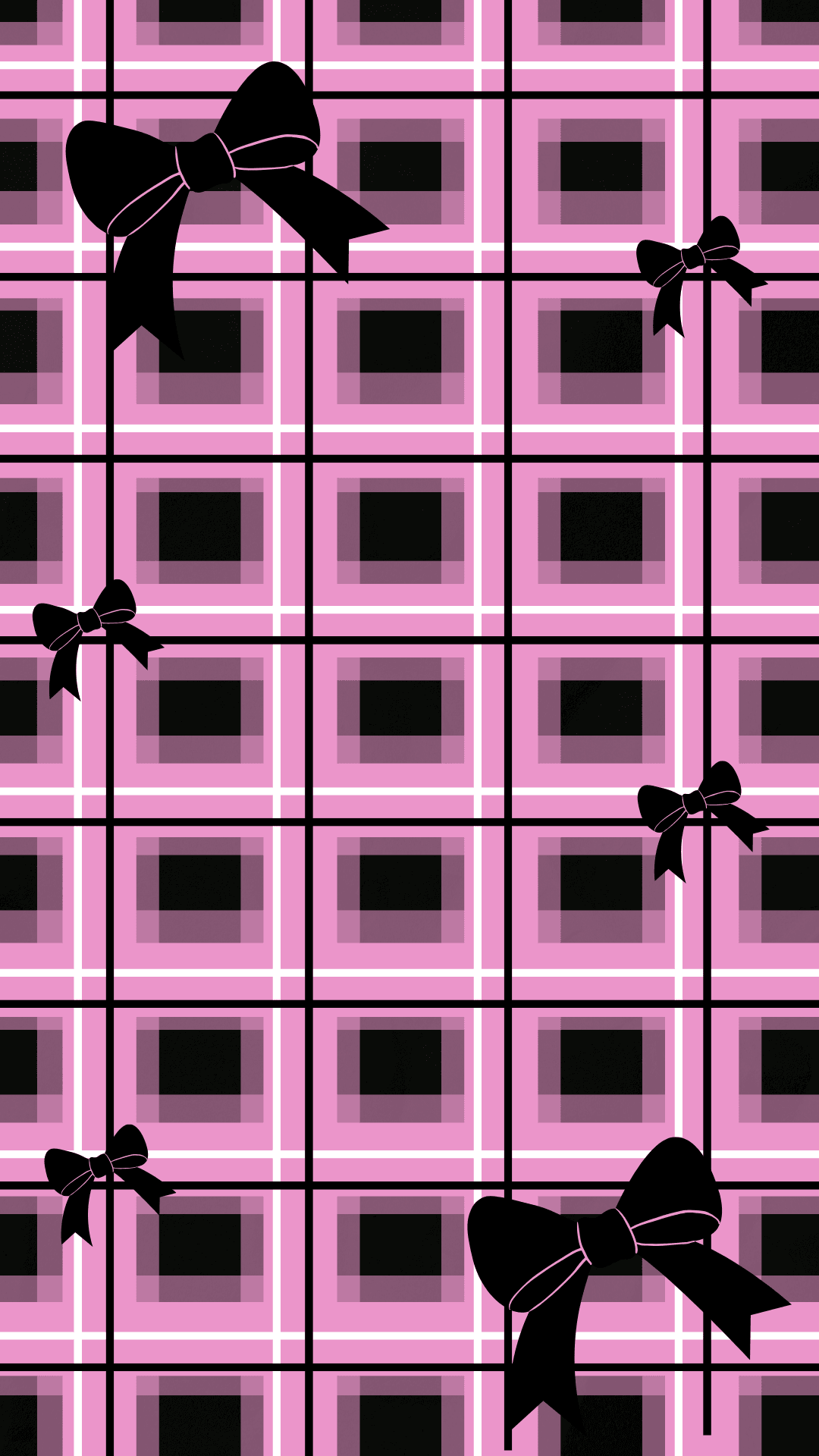 1080x1920 Black Pink Cream Illustrated Coquette Bow Aesthetic Phone Wallpaper