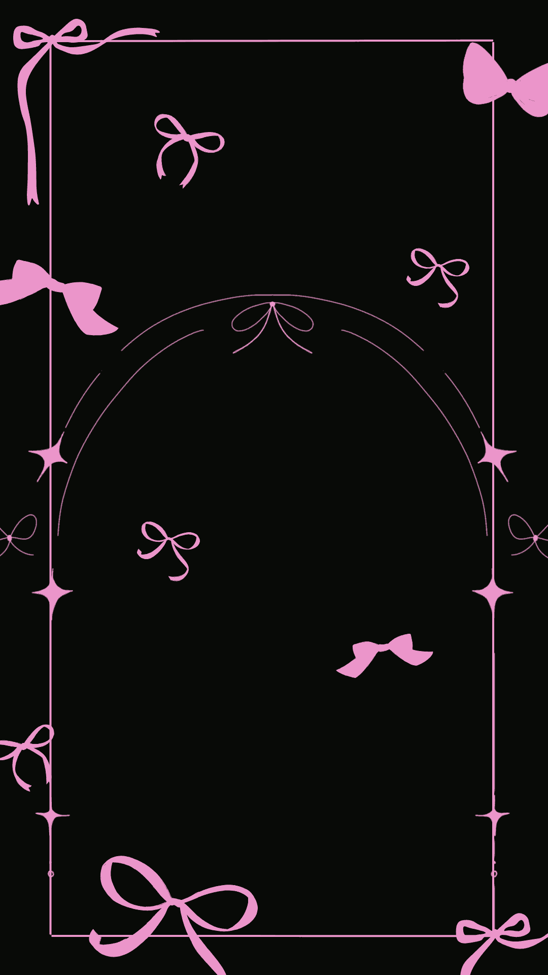 1080x1920 Black Pink Cream Illustrated Coquette Bow Aesthetic Phone Wallpaper