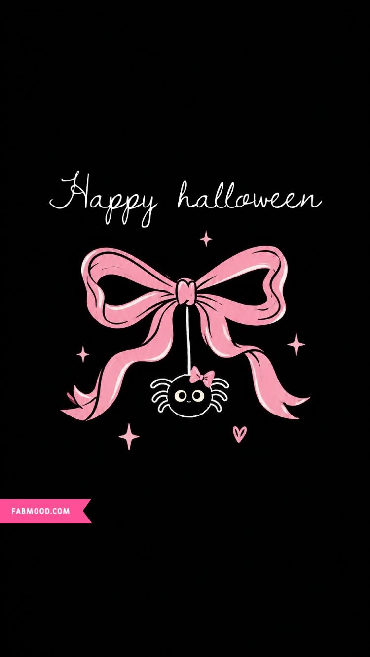 750x1333 Cute Coquette Halloween Wallpaper : Black Background with Pink Bow