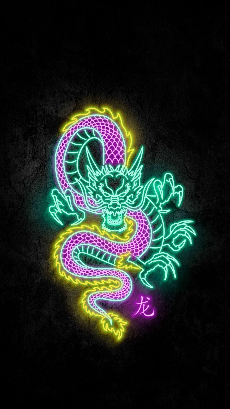 736x1308 Wallpaper dragon, neon, lines, bright, asia, art, Fantasy 4K by Irina Stikhina. Download wallpaper dragon, neon