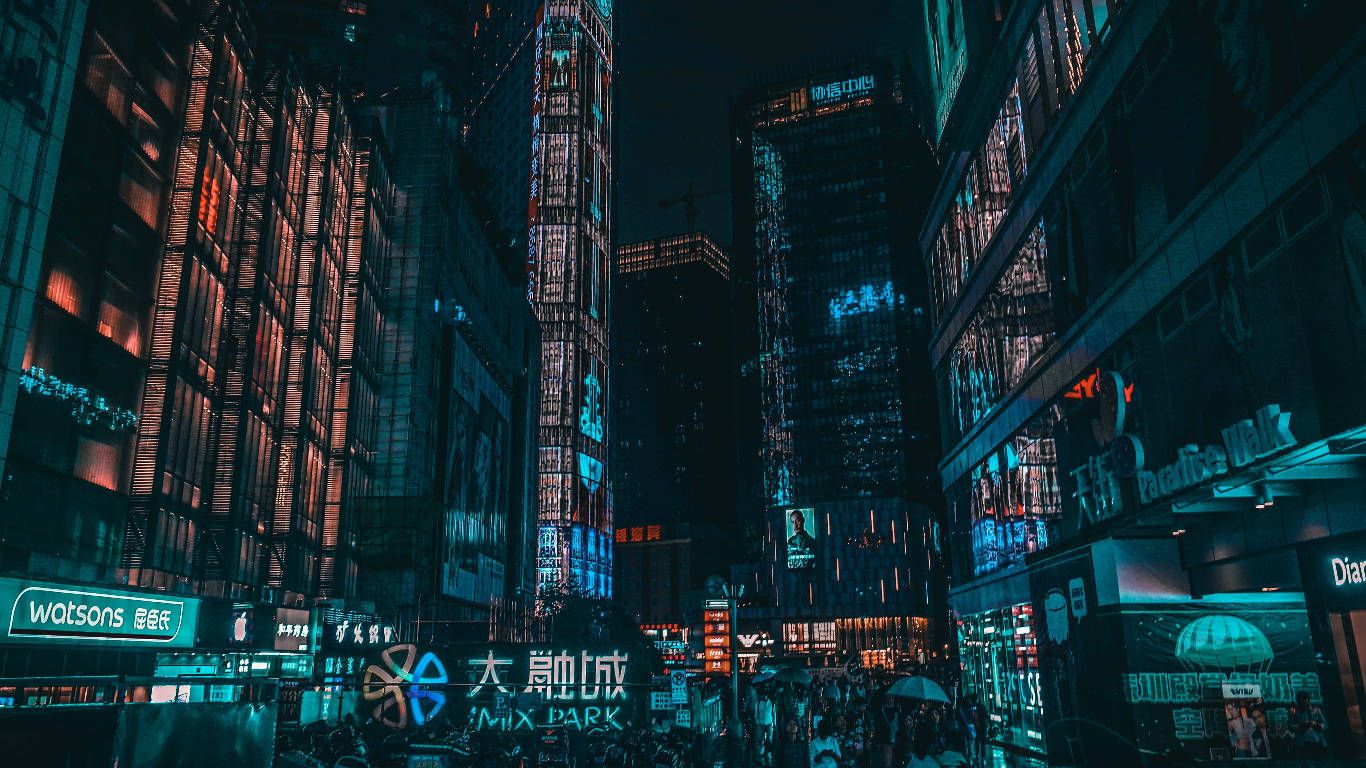 1366x768 Download Chongqing China Cyberpunk Aesthetic Wallpaper