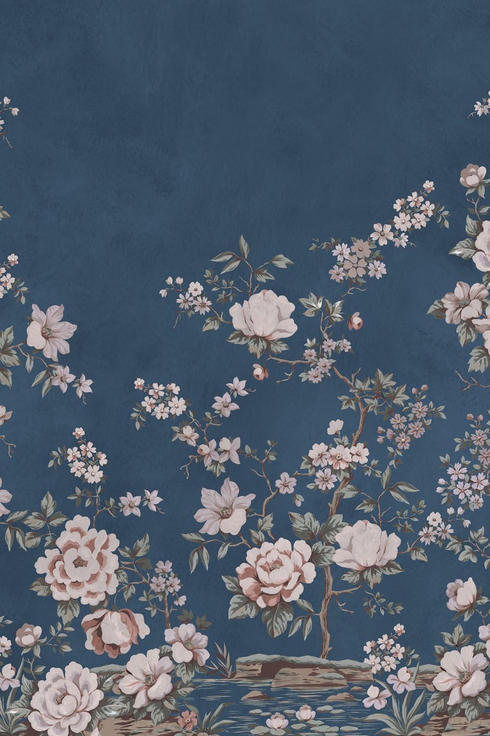 1000x1500 Floral Chinoiserie, Dark Blue Wallpaper
