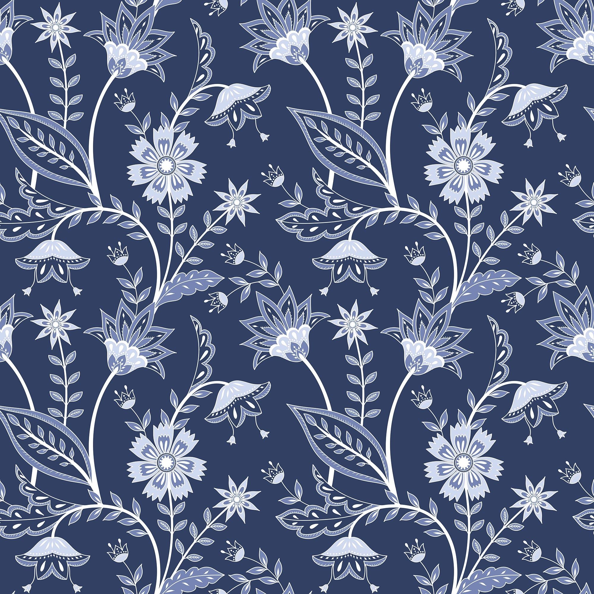 2000x2000 Jacobean Floral Wallpaper in Navy