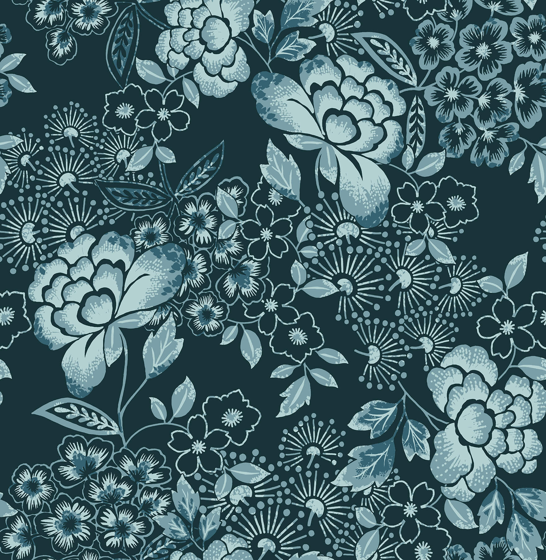 1757x1800 A Street Prints 4081 26300 Irina Navy Floral Blooms Wallpaper