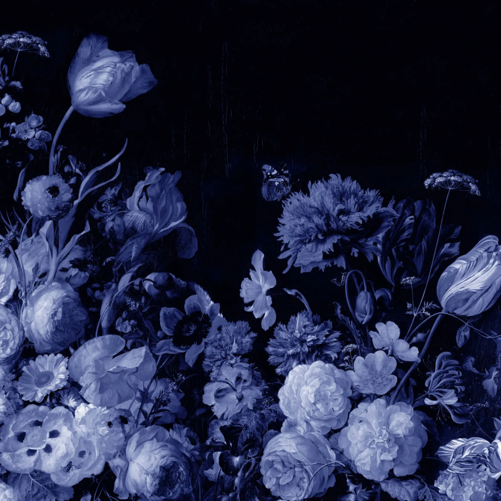 1600x1600 Blue Delft Dark Floral Art Wallpaper Mural
