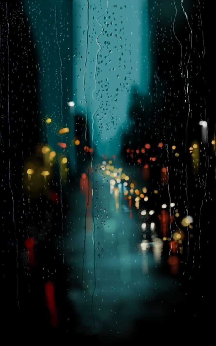736x1177 Rainy Cityscape with Blurry Lights. Rainy city lights art, Rain night wallpaper, Foggy window painting