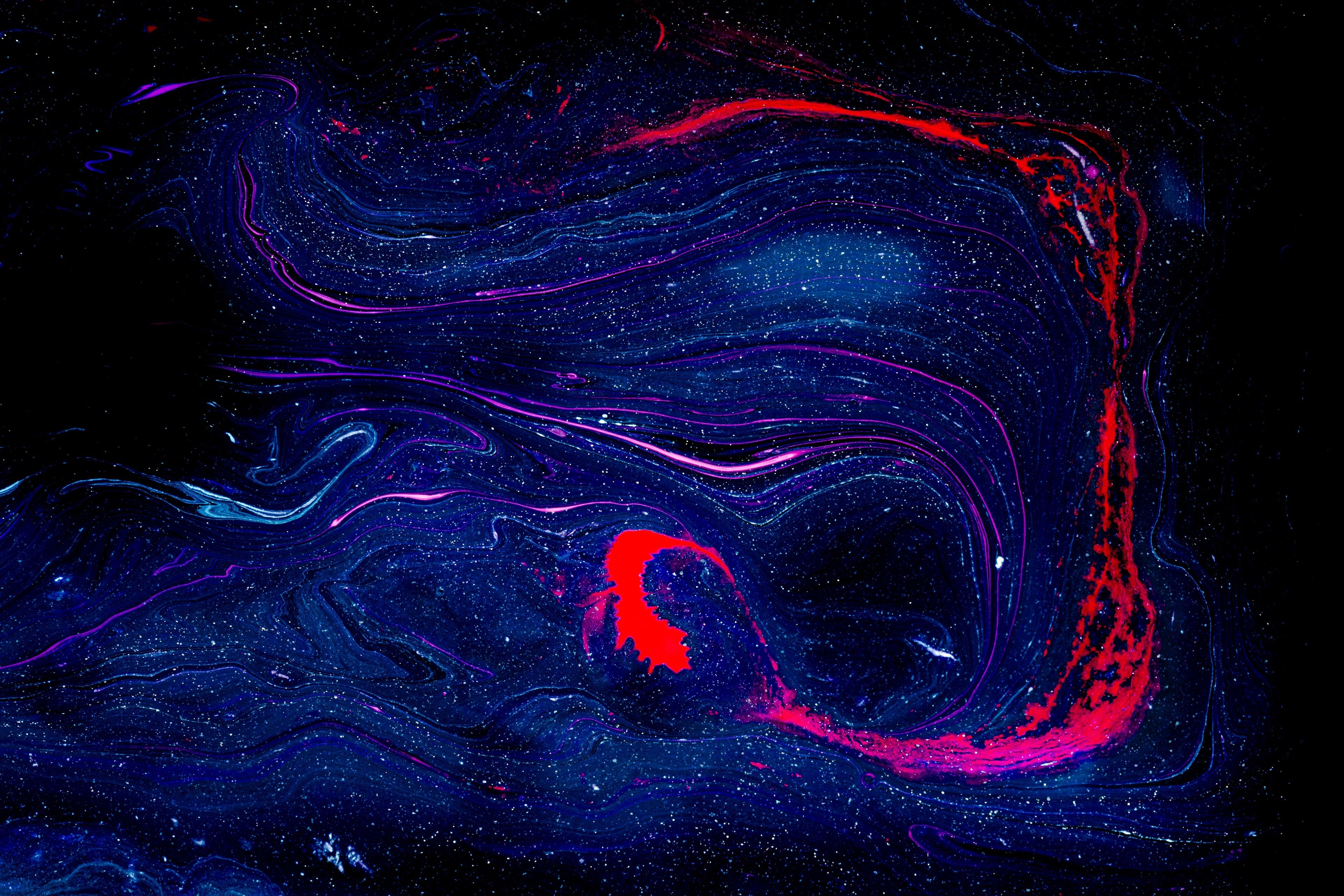 3840x2560 Blurry smudge of blue and red paint on black background Desktop wallpaper 1920x1080