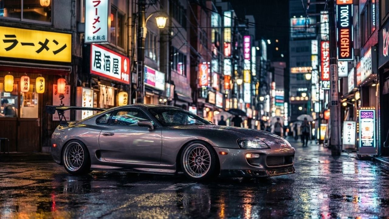 1280x720 Toyota Supra MK4. Cinematic JDM Car WallpaperK Automotive Scene Hours