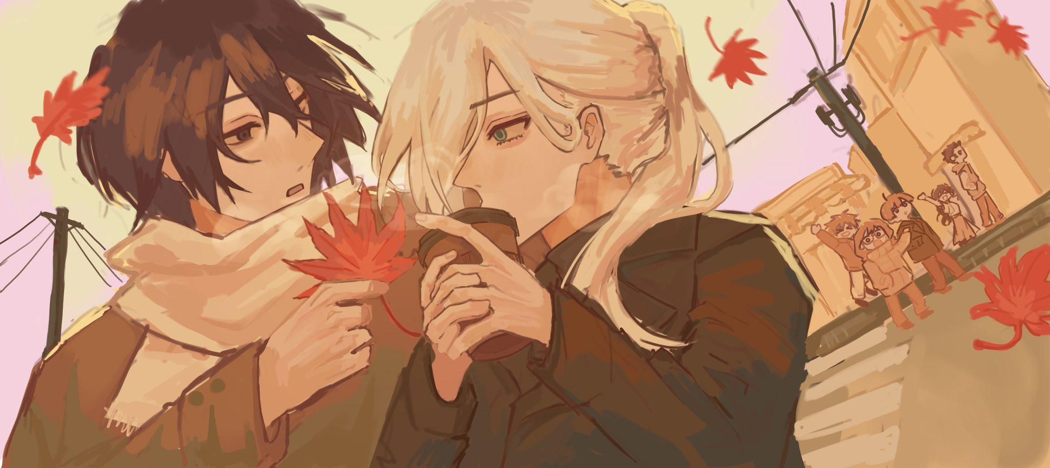 2048x914 Saku and Subaru autumn date (by @ym0k021)