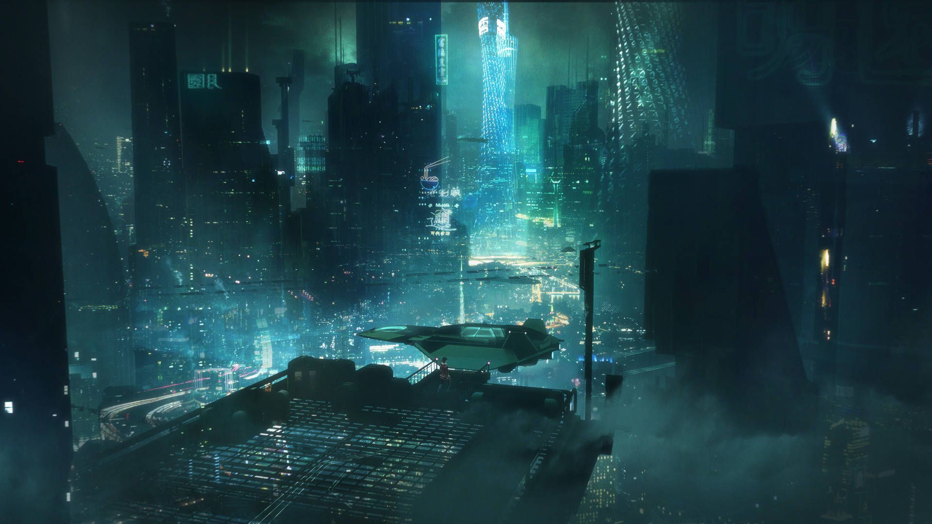 1920x1080 Download Turquoise Futuristic City Wallpaper