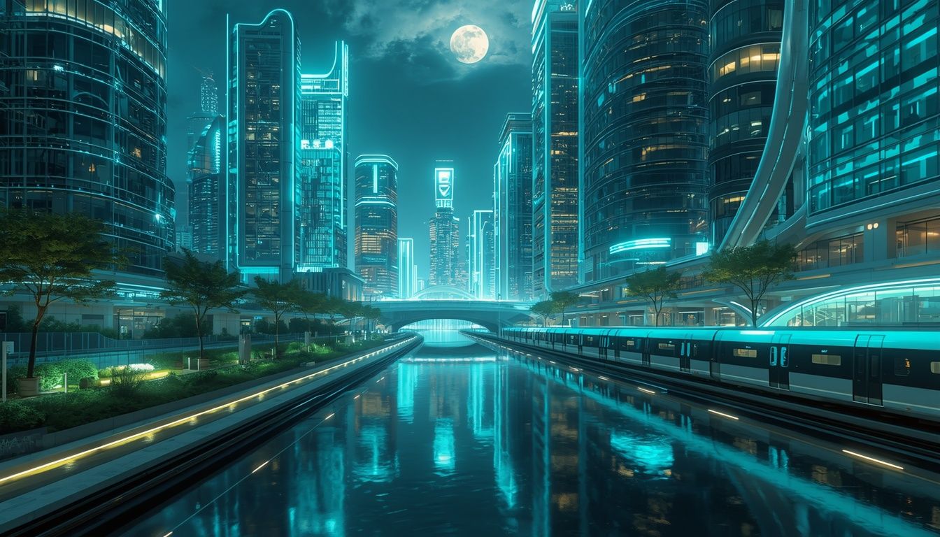 1344x768 breathtaking futuristic frutiger aero city night