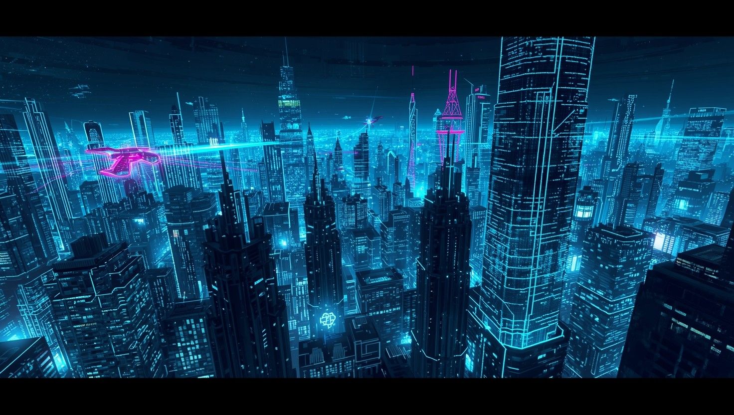 1472x832 Download Neon Cyber City Image, Futuristic, Cityscape
