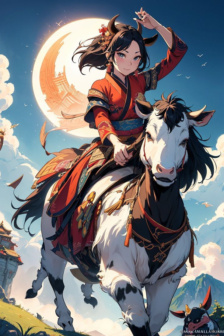 736x1104 Sakura Anime Riding On A Cow